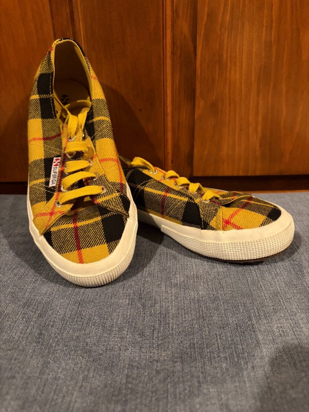 Superga Yellow and Black Plaid Canvas Sneakers -Sz 38